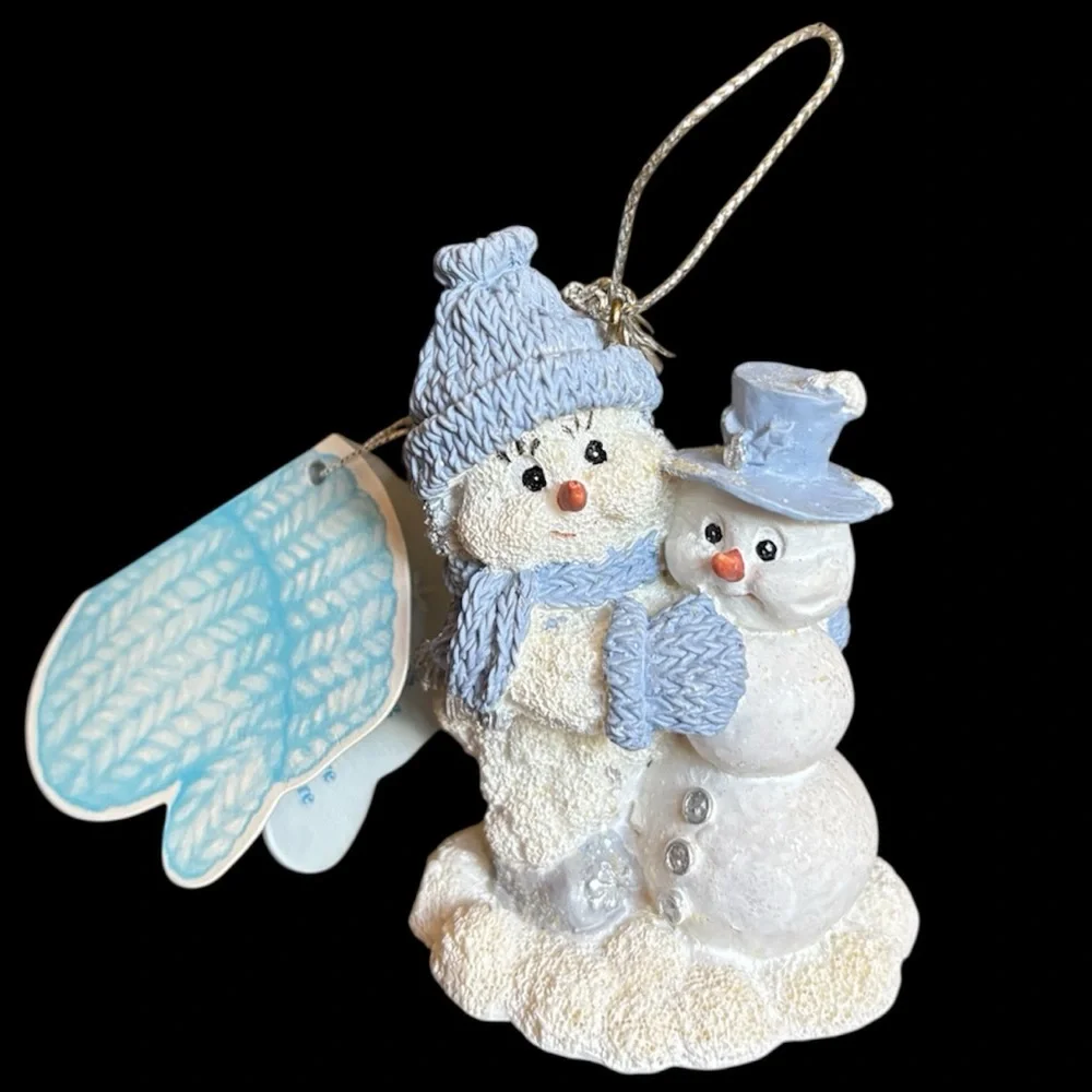 Snowman Christmas Ornament Vintage Snow Buddies Collectible White Blue Silver